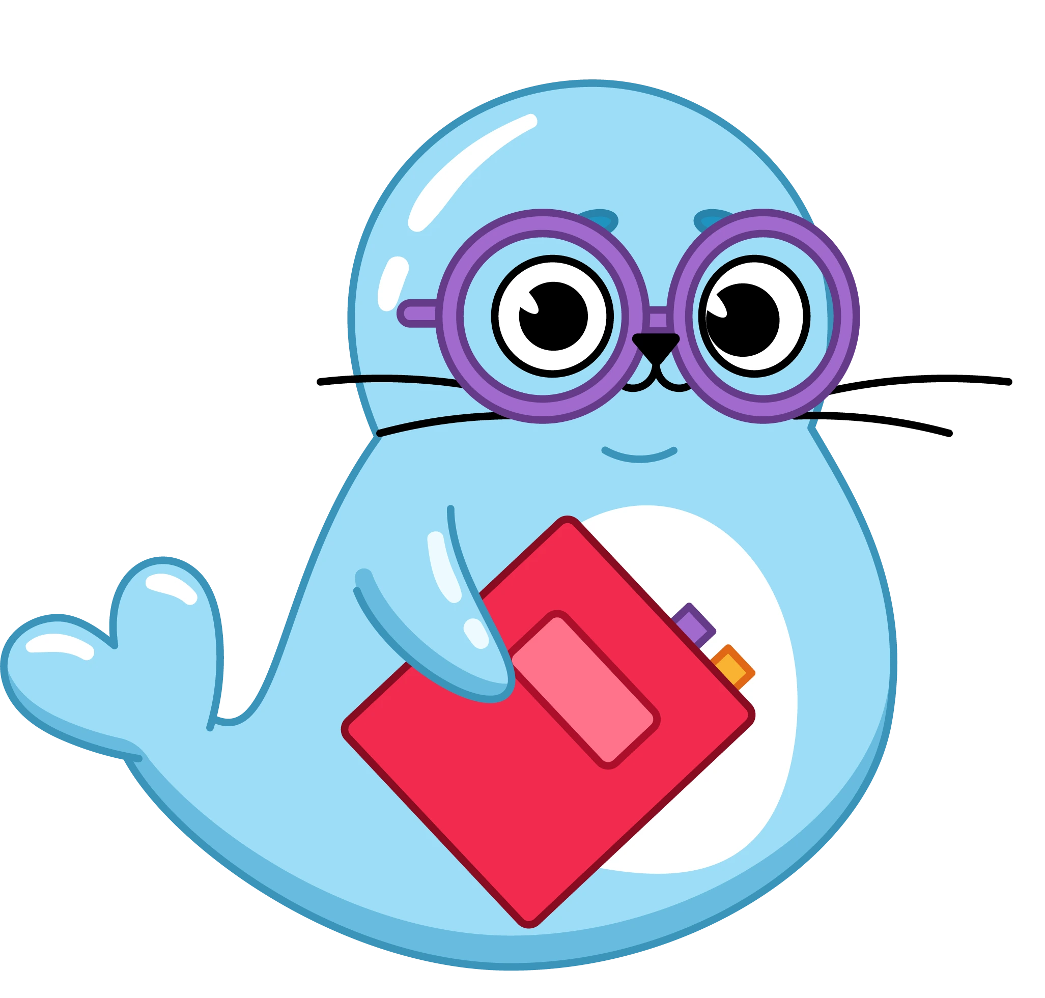 sel med briller som holder bok